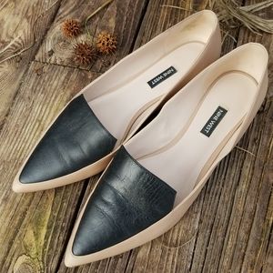 Nine West Ballet Smoking Flats Tan Cream Leath…